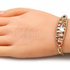 Pulsera Elegante 03.380.0049.08 Oro Laminado, Diseño de Elefante y Búho, con Blanca and Negro Cristal, Pulido, Tres Tonos (05 MM Thickness, 8 Inches Length)