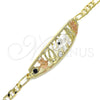 Pulsera Elegante 03.380.0049.08 Oro Laminado, Diseño de Elefante y Búho, con Blanca and Negro Cristal, Pulido, Tres Tonos (05 MM Thickness, 8 Inches Length)