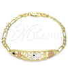 Pulsera Elegante 03.380.0049.08 Oro Laminado, Diseño de Elefante y Búho, con Blanca and Negro Cristal, Pulido, Tres Tonos (05 MM Thickness, 8 Inches Length)