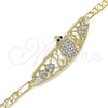 Pulsera Elegante 03.380.0051.08 Oro Laminado, Diseño de Tortuga y Corazón, con Blanca and Negro Cristal, Pulido, Tono Dorado (04 MM Thickness, 8 Inches Length)