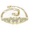 Pulsera Elegante 03.380.0052.08 Oro Laminado, Diseño de Mariposa y Corazón, con Blanca Cristal, Pulido, Tono Dorado (05 MM Thickness, 8 Inches Length)