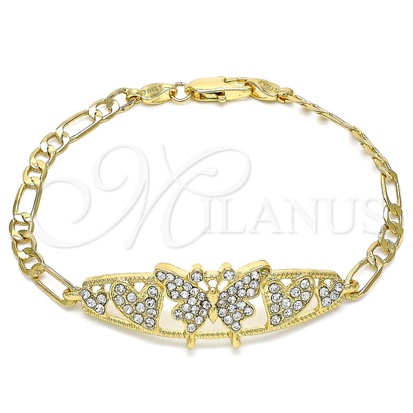 Pulsera Elegante 03.380.0052.08 Oro Laminado, Diseño de Mariposa y Corazón, con Blanca Cristal, Pulido, Tono Dorado (05 MM Thickness, 8 Inches Length)