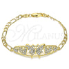 Pulsera Elegante 03.380.0052.08 Oro Laminado, Diseño de Mariposa y Corazón, con Blanca Cristal, Pulido, Tono Dorado (05 MM Thickness, 8 Inches Length)