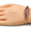 Pulsera Elegante 03.380.0052.1.08 Oro Laminado, Diseño de Mariposa y Corazón, con Rosado and Granate Cristal, Pulido, Tono Dorado (05 MM Thickness, 8 Inches Length)