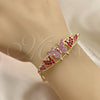Pulsera Elegante 03.380.0052.1.08 Oro Laminado, Diseño de Mariposa y Corazón, con Rosado and Granate Cristal, Pulido, Tono Dorado (05 MM Thickness, 8 Inches Length)