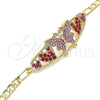 Pulsera Elegante 03.380.0052.1.08 Oro Laminado, Diseño de Mariposa y Corazón, con Rosado and Granate Cristal, Pulido, Tono Dorado (05 MM Thickness, 8 Inches Length)