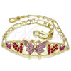 Pulsera Elegante 03.380.0052.1.08 Oro Laminado, Diseño de Mariposa y Corazón, con Rosado and Granate Cristal, Pulido, Tono Dorado (05 MM Thickness, 8 Inches Length)