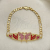 Pulsera Elegante 03.380.0052.1.08 Oro Laminado, Diseño de Mariposa y Corazón, con Rosado and Granate Cristal, Pulido, Tono Dorado (05 MM Thickness, 8 Inches Length)