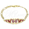 Pulsera Elegante 03.380.0052.1.08 Oro Laminado, Diseño de Mariposa y Corazón, con Rosado and Granate Cristal, Pulido, Tono Dorado (05 MM Thickness, 8 Inches Length)