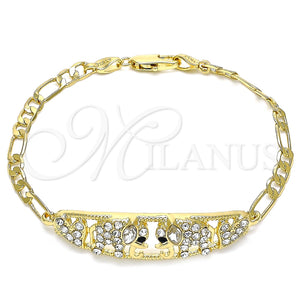 Pulsera Elegante 03.380.0053.08 Oro Laminado, Diseño de Elefante y Corazón, con Blanca and Negro Cristal, Pulido, Tono Dorado (05 MM Thickness, 8 Inches Length)