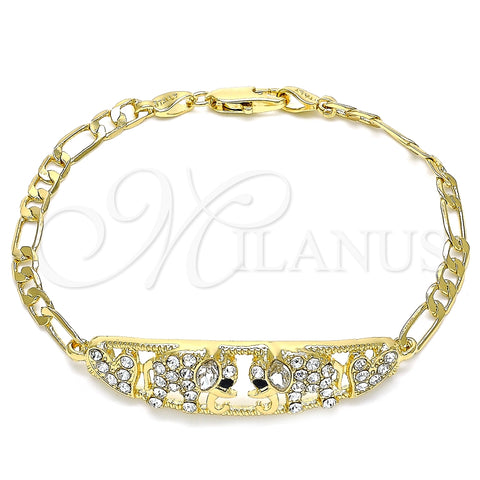 Pulsera Elegante 03.380.0053.08 Oro Laminado, Diseño de Elefante y Corazón, con Blanca and Negro Cristal, Pulido, Tono Dorado (05 MM Thickness, 8 Inches Length)