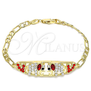 Pulsera Elegante 03.380.0053.1.08 Oro Laminado, Diseño de Elefante y Corazón, con Granate and Blanca Cristal, Pulido, Tono Dorado (05 MM Thickness, 8 Inches Length)