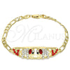 Pulsera Elegante 03.380.0053.1.08 Oro Laminado, Diseño de Elefante y Corazón, con Granate and Blanca Cristal, Pulido, Tono Dorado (05 MM Thickness, 8 Inches Length)