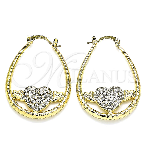 Argolla Mediana 02.380.0058.30 Oro Laminado, Diseño de Corazón, con Blanca Cristal, Diamantado, Tono Dorado