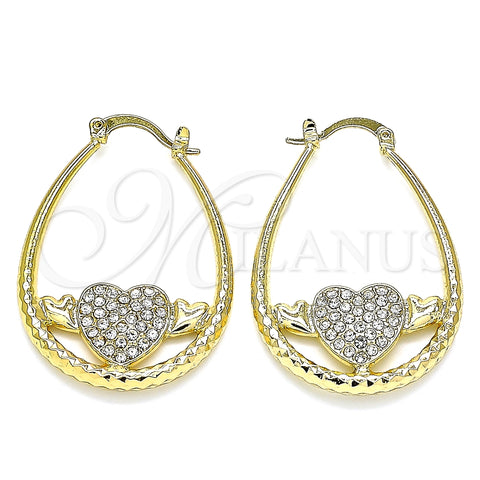Argolla Mediana 02.380.0058.30 Oro Laminado, Diseño de Corazón, con Blanca Cristal, Diamantado, Tono Dorado