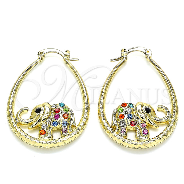Argolla Mediana 02.380.0060.1.30 Oro Laminado, Diseño de Elefante, con Multicolor Cristal, Diamantado, Tono Dorado