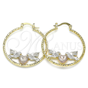Argolla Mediana 02.351.0104.35 Oro Laminado, Diseño de Corazón y Pajaro, Diamantado, Tres Tonos
