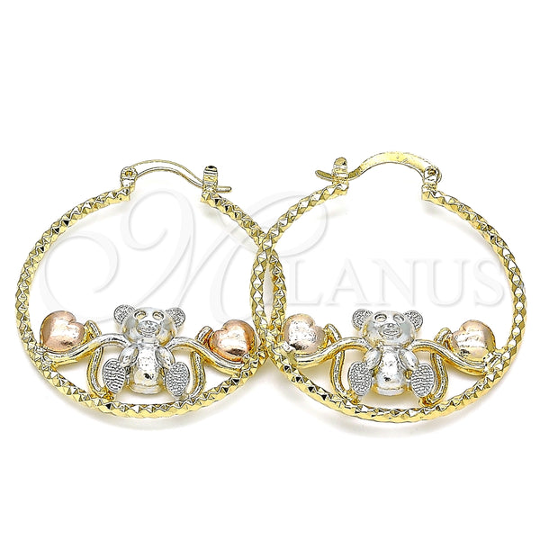 Argolla Mediana 02.351.0110.35 Oro Laminado, Diseño de Osito y Corazón, Diamantado, Tres Tonos