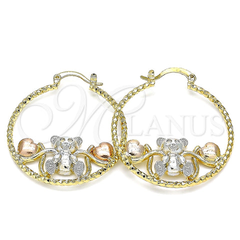 Argolla Mediana 02.351.0110.35 Oro Laminado, Diseño de Osito y Corazón, Diamantado, Tres Tonos