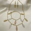 Collar, Pulsera y Dije 06.351.0003 Oro Laminado, Diseño de Guadalupe, Pulido, Tres Tonos