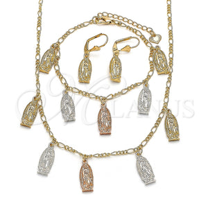Collar, Pulsera y Dije 06.351.0003 Oro Laminado, Diseño de Guadalupe, Pulido, Tres Tonos