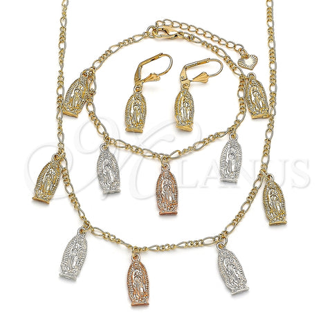Collar, Pulsera y Dije 06.351.0003 Oro Laminado, Diseño de Guadalupe, Pulido, Tres Tonos