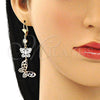 Arete Largo 02.351.0113 Oro Laminado, Diseño de Mariposa, con Blanca Cristal, Pulido, Tres Tonos