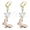 Arete Largo 02.351.0113 Oro Laminado, Diseño de Mariposa, con Blanca Cristal, Pulido, Tres Tonos