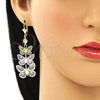 Arete Largo 02.351.0115 Oro Laminado, Diseño de Mariposa, con Blanca Cristal, Pulido, Tres Tonos