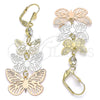Arete Largo 02.351.0115 Oro Laminado, Diseño de Mariposa, con Blanca Cristal, Pulido, Tres Tonos