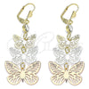 Arete Largo 02.351.0115 Oro Laminado, Diseño de Mariposa, con Blanca Cristal, Pulido, Tres Tonos