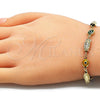 Pulsera Elegante 03.351.0108.08 Oro Laminado, Diseño de Guadalupe y Ojo Griego, Resinado Multicolor, Tono Dorado (06 MM Thickness, 8 Inches Length)