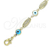 Pulsera Elegante 03.351.0108.08 Oro Laminado, Diseño de Guadalupe y Ojo Griego, Resinado Multicolor, Tono Dorado (06 MM Thickness, 8 Inches Length)