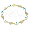 Pulsera Elegante 03.351.0107.3.07 Oro Laminado, Diseño de Ojo Griego y Elefante, Esmaltado Blanco, Tono Dorado (06 MM Thickness, 7 Inches Length)