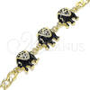 Pulsera Elegante 03.351.0109.07 Oro Laminado, Diseño de Elefante, con Blanca Cristal, Esmaltado Negro, Tono Dorado (05 MM Thickness, 7 Inches Length)
