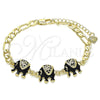Pulsera Elegante 03.351.0109.07 Oro Laminado, Diseño de Elefante, con Blanca Cristal, Esmaltado Negro, Tono Dorado (05 MM Thickness, 7 Inches Length)
