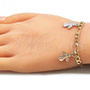 Pulsera de Dije 03.351.0111.07 Oro Laminado, Diseño de Angel, Pulido, Tres Tonos (04 MM Thickness, 7 Inches Length)