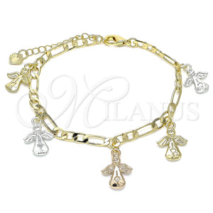 Pulsera de Dije 03.351.0111.07 Oro Laminado, Diseño de Angel, Pulido, Tres Tonos (04 MM Thickness, 7 Inches Length)
