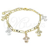 Pulsera de Dije 03.351.0111.07 Oro Laminado, Diseño de Angel, Pulido, Tres Tonos (04 MM Thickness, 7 Inches Length)