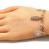 Pulsera de Dije 03.351.0112.07 Oro Laminado, Diseño de Guadalupe y Flor, Pulido, Tres Tonos (04 MM Thickness, 7 Inches Length)