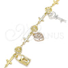 Pulsera de Dije 03.351.0114.07 Oro Laminado, Diseño de Corazón y Llave, Pulido, Tres Tonos (07 MM Thickness, 7 Inches Length)