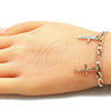 Pulsera de Dije 03.351.0115.07 Oro Laminado, Diseño de Crucifijo, Pulido, Tres Tonos (04 MM Thickness, 7 Inches Length)
