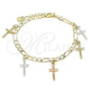Pulsera de Dije 03.351.0115.07 Oro Laminado, Diseño de Crucifijo, Pulido, Tres Tonos (04 MM Thickness, 7 Inches Length)