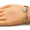Pulsera de Dije 03.351.0118.07 Oro Laminado, Diseño de Mariposa, Pulido, Tres Tonos (05 MM Thickness, 7 Inches Length)