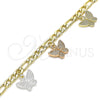 Pulsera de Dije 03.351.0118.07 Oro Laminado, Diseño de Mariposa, Pulido, Tres Tonos (05 MM Thickness, 7 Inches Length)