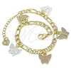 Pulsera de Dije 03.351.0118.07 Oro Laminado, Diseño de Mariposa, Pulido, Tres Tonos (05 MM Thickness, 7 Inches Length)