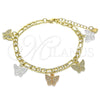 Pulsera de Dije 03.351.0118.07 Oro Laminado, Diseño de Mariposa, Pulido, Tres Tonos (05 MM Thickness, 7 Inches Length)
