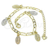 Pulsera de Dije 03.351.0120.08 Oro Laminado, Diseño de Guadalupe, Pulido, Tres Tonos (04 MM Thickness, 8 Inches Length)