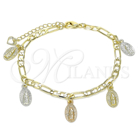 Pulsera de Dije 03.351.0120.08 Oro Laminado, Diseño de Guadalupe, Pulido, Tres Tonos (04 MM Thickness, 8 Inches Length)
