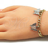 Pulsera de Dije 03.351.0121.08 Oro Laminado, Diseño de Mariposa, Pulido, Tres Tonos (05 MM Thickness, 8 Inches Length)